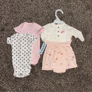 Adorable Tiny Carter's Preemie Size Outfit, Pink and White Baby Onsie Set